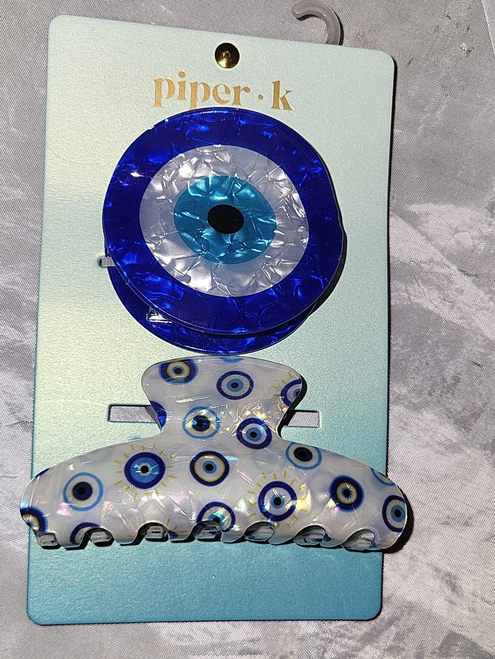 Piper K Blue & White Evil Eye Hair Clip Set LP